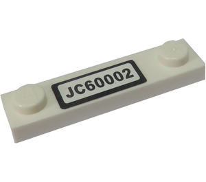 LEGO White Plate 1 x 4 with Two Studs with "JC60002" Sticker without Groove (92593)