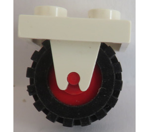 LEGO Valkoinen Plate 2 x 2 with Wheel Holder and Red Wheel