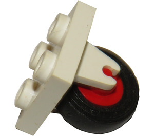LEGO Weiß Platte 2 x 2 mit Rad Halter und rot Rad mit Schwarz Smooth Reifen