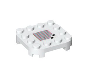 LEGO White Plate 4 x 4 x 0.7 with Rounded Corners and Empty Middle with stripes with two diagonal arrows (66792 / 70700)