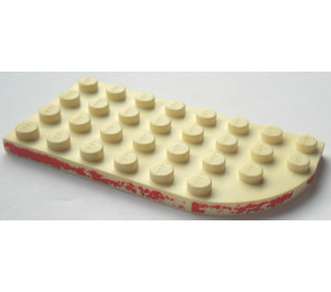 LEGO White Plate 4 x 8 Round Wing Left with Waffle Bottom with red scuff/paint decoration