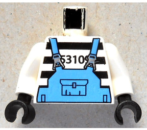 LEGO White Prisoner Torso with Black Stripes and Medium Blue Overall with White Arms and Black Hands (973 / 73403)