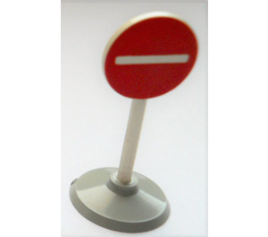 LEGO White Road Sign (old) round with no entry pattern with Base Type 1