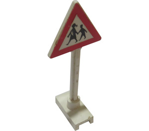 LEGO Blanc Panneau de Signalisation Triangle avec Children Playing (649)