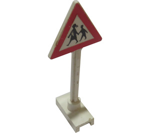 LEGO White Road Sign Triangle with Children Playing (649)