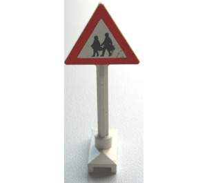 LEGO White Road Sign Triangle with Pedestrian Crossing 2 People Pattern (649)