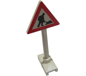 LEGO Blanc Panneau de Signalisation Triangle avec Road Worker (649)