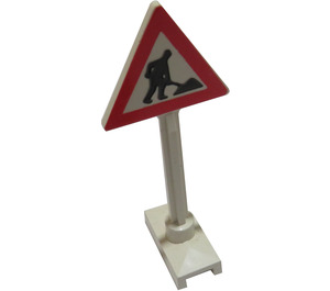LEGO White Road Sign Triangle with Road Worker (649)