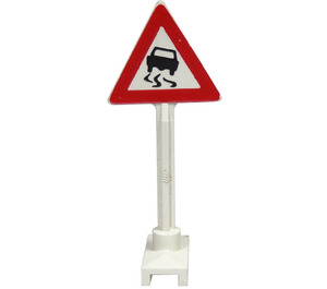 LEGO Weiß Road Sign Triangle mit Skidding Auto Muster (649)