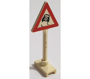 LEGO Blanc Panneau de Signalisation Triangle avec Skidding Voiture Sign (649)