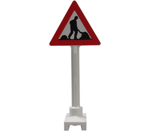 LEGO White Road Sign Triangle with Worker and Two Piles (649)