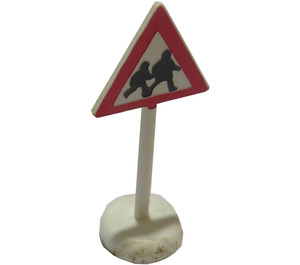 LEGO White Road Sign with Children Crossing