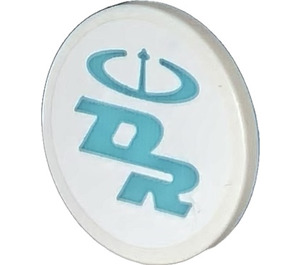 LEGO White Roadsign Clip-on 2 x 2 Round with Antenna Logo and 'DR' Sticker (30261)