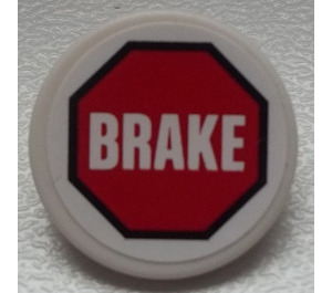 LEGO White Roadsign Clip-on 2 x 2 Round with 'BRAKE' in Red Octagon Sticker (30261)