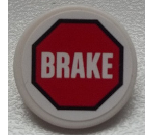 LEGO Blanc Roadsign Clip-sur 2 x 2 Rond avec 'BRAKE' dans Rouge Octagon Autocollant (30261)