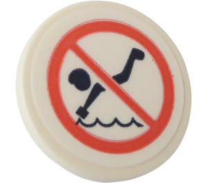 LEGO White Roadsign Clip-on 2 x 2 Round with Forbidden Jump Into Water Sticker (30261)