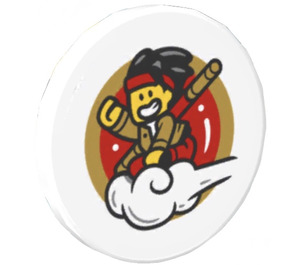 LEGO Wit Roadsign Clip-Aan 2 x 2 Ronde met Monkie Kid Riding Cloud Sticker (30261)