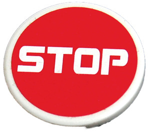 LEGO White Roadsign Clip-on 2 x 2 Round with 'STOP' cornered font Sticker (30261)