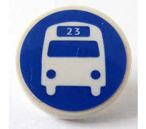 LEGO White Roadsign Clip-on 2 x 2 Round with White Bus 23 on Blue Background Sticker (30261)
