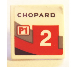LEGO White Roadsign Clip-on 2 x 2 Square with CHOPARD P1 2 left Sticker with Open 'O' Clip (15210)
