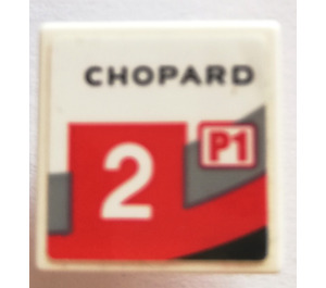 LEGO White Roadsign Clip-on 2 x 2 Square with CHOPARD P1 2 right Sticker with Open 'O' Clip (15210)