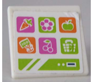 LEGO White Roadsign Clip-on 2 x 2 Square with Lime, Orange and Dark Pink Decorations Sticker with Open 'O' Clip (15210)