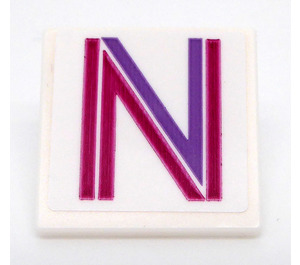 LEGO White Roadsign Clip-on 2 x 2 Square with Magenta and Medium Lavender 'N' Sticker with Open 'O' Clip (15210)