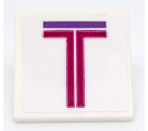 LEGO White Roadsign Clip-on 2 x 2 Square with Magenta and Medium Lavender 'T' Sticker with Open 'O' Clip (15210)