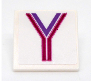 LEGO Weiß Roadsign Clip-auf 2 x 2 Platz mit Magenta und Medium Lavender 'Y' Aufkleber mit offenem 'O' Clip (15210)
