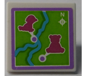 LEGO White Roadsign Clip-on 2 x 2 Square with Map, River, Magenta Animals Sticker with Open 'O' Clip (15210)