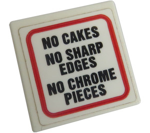 LEGO White Roadsign Clip-on 2 x 2 Square with 'No Cakes', 'No Sharp Edges','No Chrome Pieces' Sticker with Open 'O' Clip (15210)
