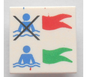 LEGO Weiß Roadsign Clip-auf 2 x 2 Platz mit No Swim, Swim Sign mit offenem 'U'-Clip (15210)
