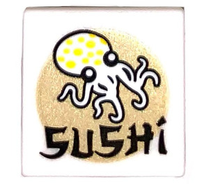 LEGO White Roadsign Clip-on 2 x 2 Square with Octopus and 'Sushi' Sticker with Open 'O' Clip (15210)