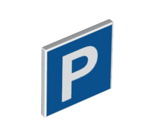 LEGO White Roadsign Clip-on 2 x 2 Square with Parking P sign with Open 'O' Clip (15210 / 98351)