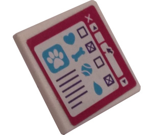 LEGO White Roadsign Clip-on 2 x 2 Square with Puppy Daycare Menu Screen Sticker with Open 'O' Clip (15210)