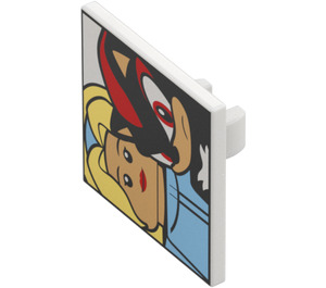 LEGO White Roadsign Clip-on 2 x 2 Square with Shadow the Hedgehog and Girl Picture with Open 'O' Clip (15210 / 107477)