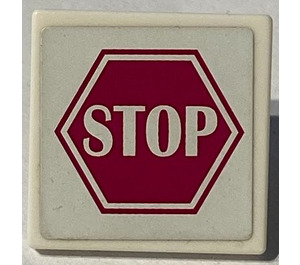 LEGO White Roadsign Clip-on 2 x 2 Square with Stop Sign Sticker with Open 'O' Clip (15210)