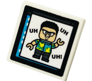 LEGO White Roadsign Clip-on 2 x 2 Square with 'UH UH UH!', Minifigure Sticker with Open 'O' Clip (15210)