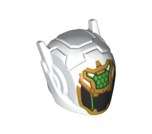 LEGO White Robot Helmet with Ear Antennas with Mei Gold and Green Pattern (46534 / 67336)