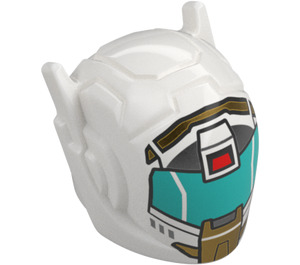 LEGO White Robot Helmet with Ear Antennas with Red Light and Gold Design (46534)