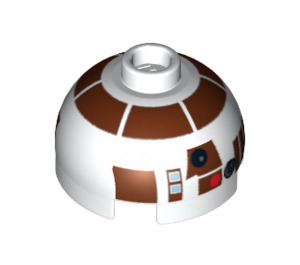 LEGO White Round Brick 2 x 2 Dome Top (Undetermined Stud - To be deleted) with 'R7-D4' (90599)