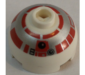 LEGO White Round Brick 2 x 2 Dome Top (Undetermined Stud - To be deleted) with Silver and Red R5-D4 Printing (7658) (83730)