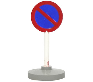 LEGO White Round Road Sign with no park stop pattern with Base Type 2