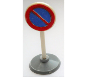 LEGO White Round Road Sign with no park stop pattern with type 1 base