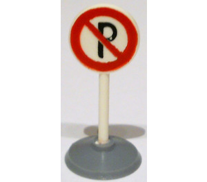 LEGO Weiß Runden Road Sign mit parking forbidden Muster mit Basis Typ 1