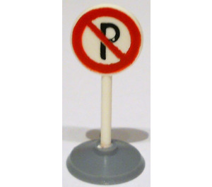 LEGO White Round Road Sign with parking forbidden pattern with Base Type 1