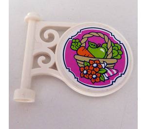 LEGO White Round Sign 1 x 5 x 3 with Basket and Flowers on Both Sides Sticker (13459)