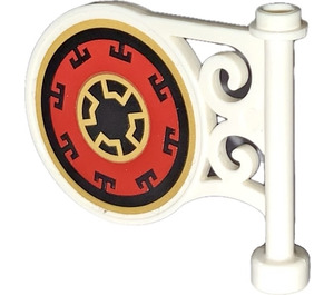 LEGO White Round Sign 1 x 5 x 3 with Black,red, Gold decoration Left Side  Sticker (13459)
