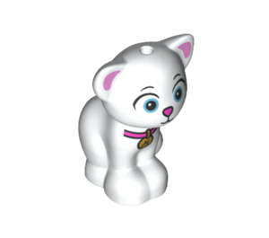 LEGO White Sitting Cat with Blue Eyes and Pink Collar (73017)