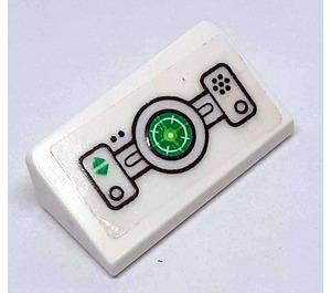 LEGO White Slope 1 x 2 (31°) with Black and Green Control Panel Pattern Sticker (85984)
